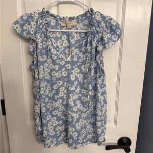 LOFT Light Blue and White Floral Blouse